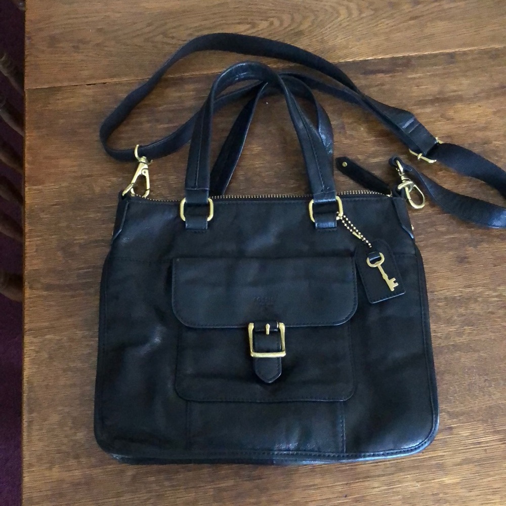 Fossil crossbody black leather tote